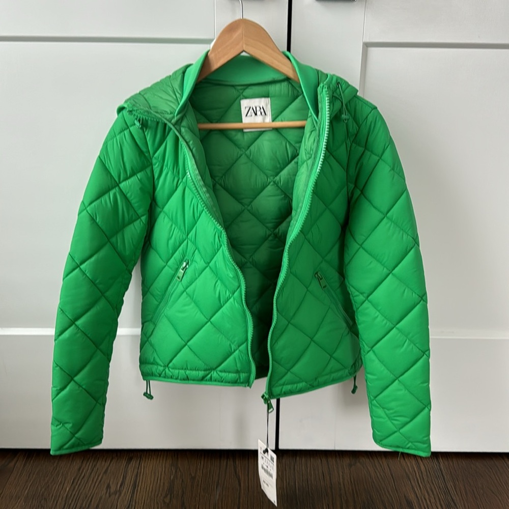 Zara Hooded Quilted Jacket Size M